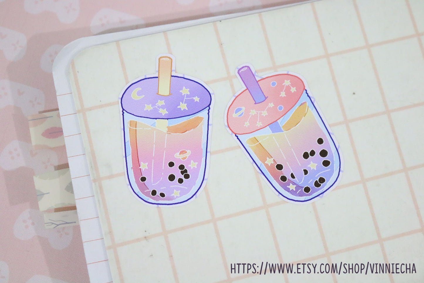Galaxy Bubble Tea A6 Vinyl Sticker Sheet