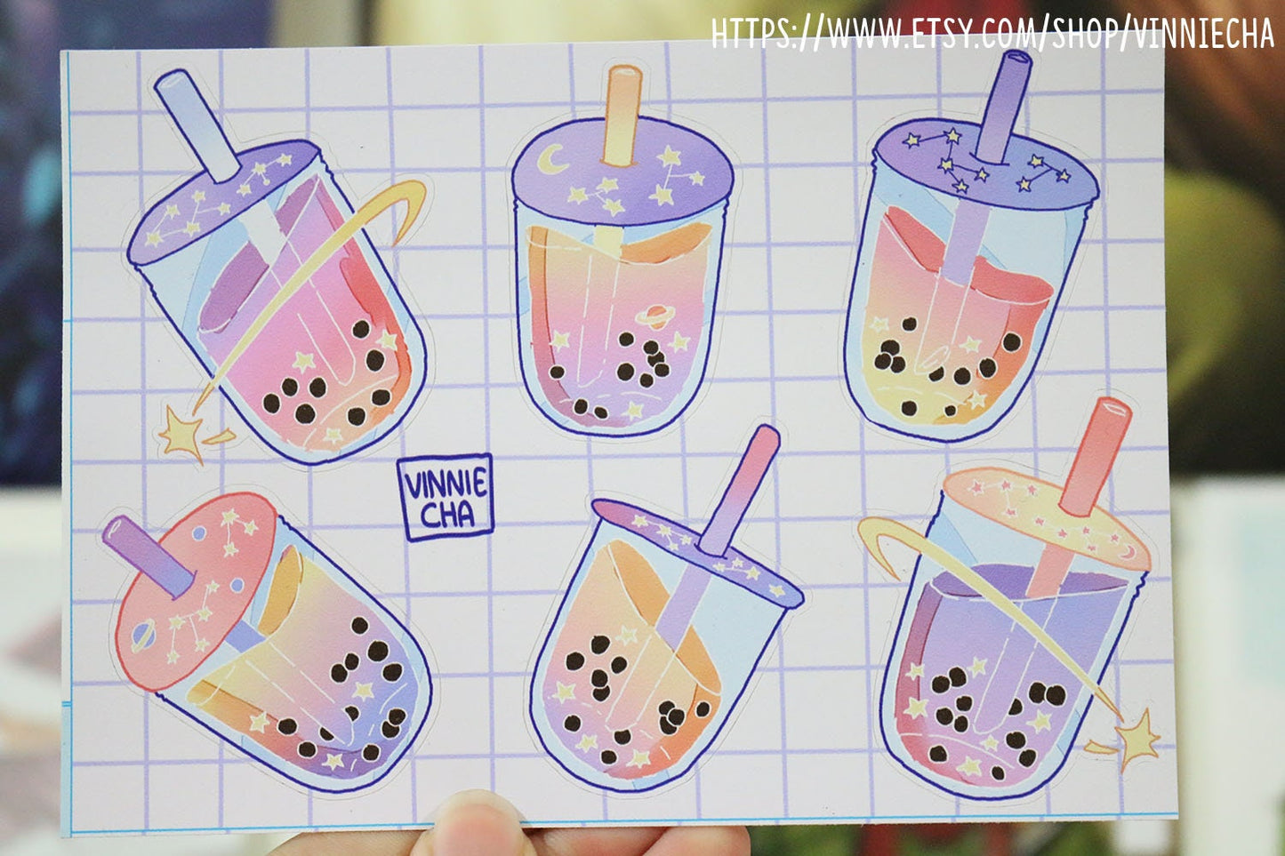 Galaxy Bubble Tea A6 Vinyl Sticker Sheet