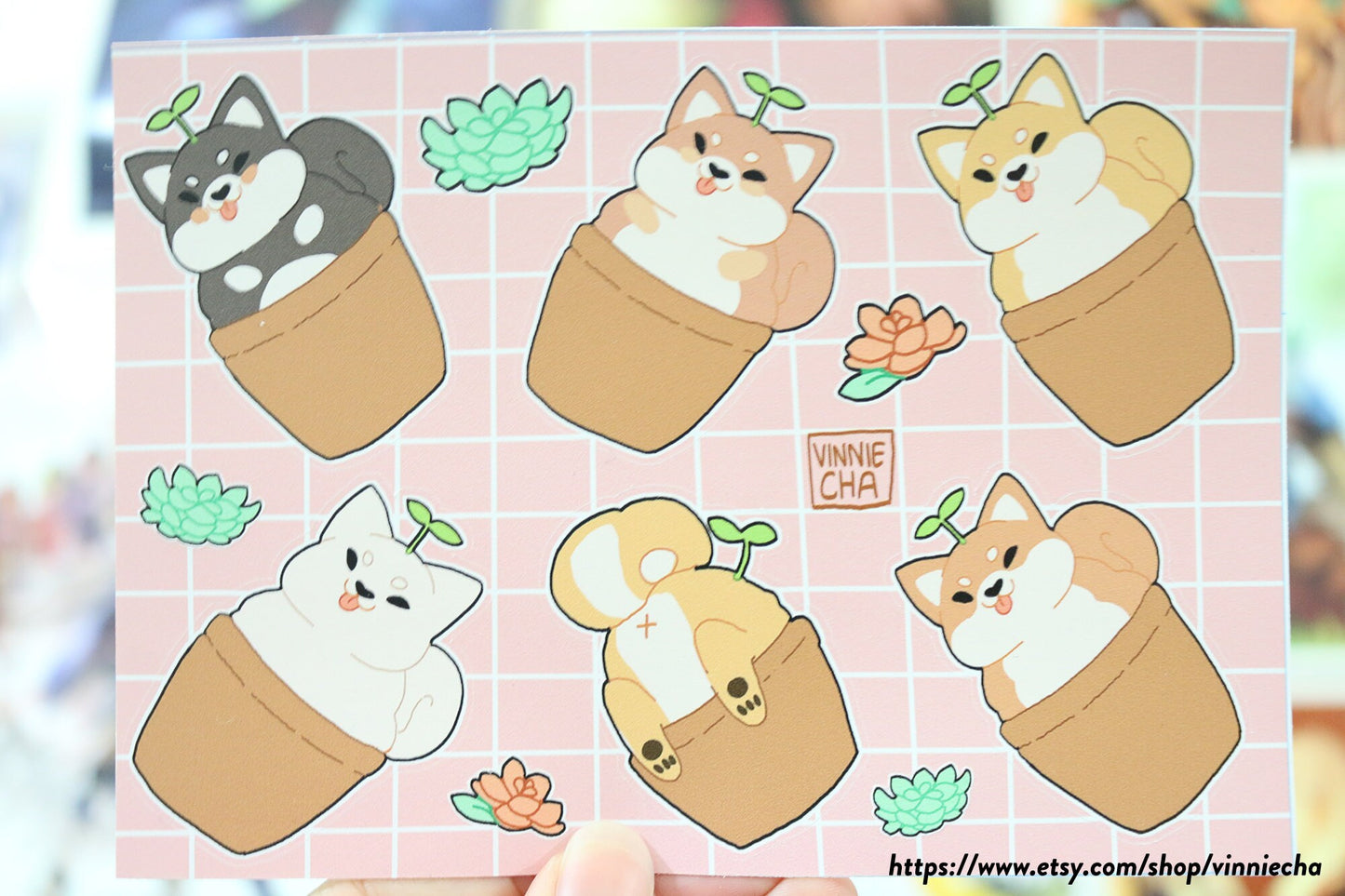 Shiba Pot Plants A6 Vinyl Sticker Sheet