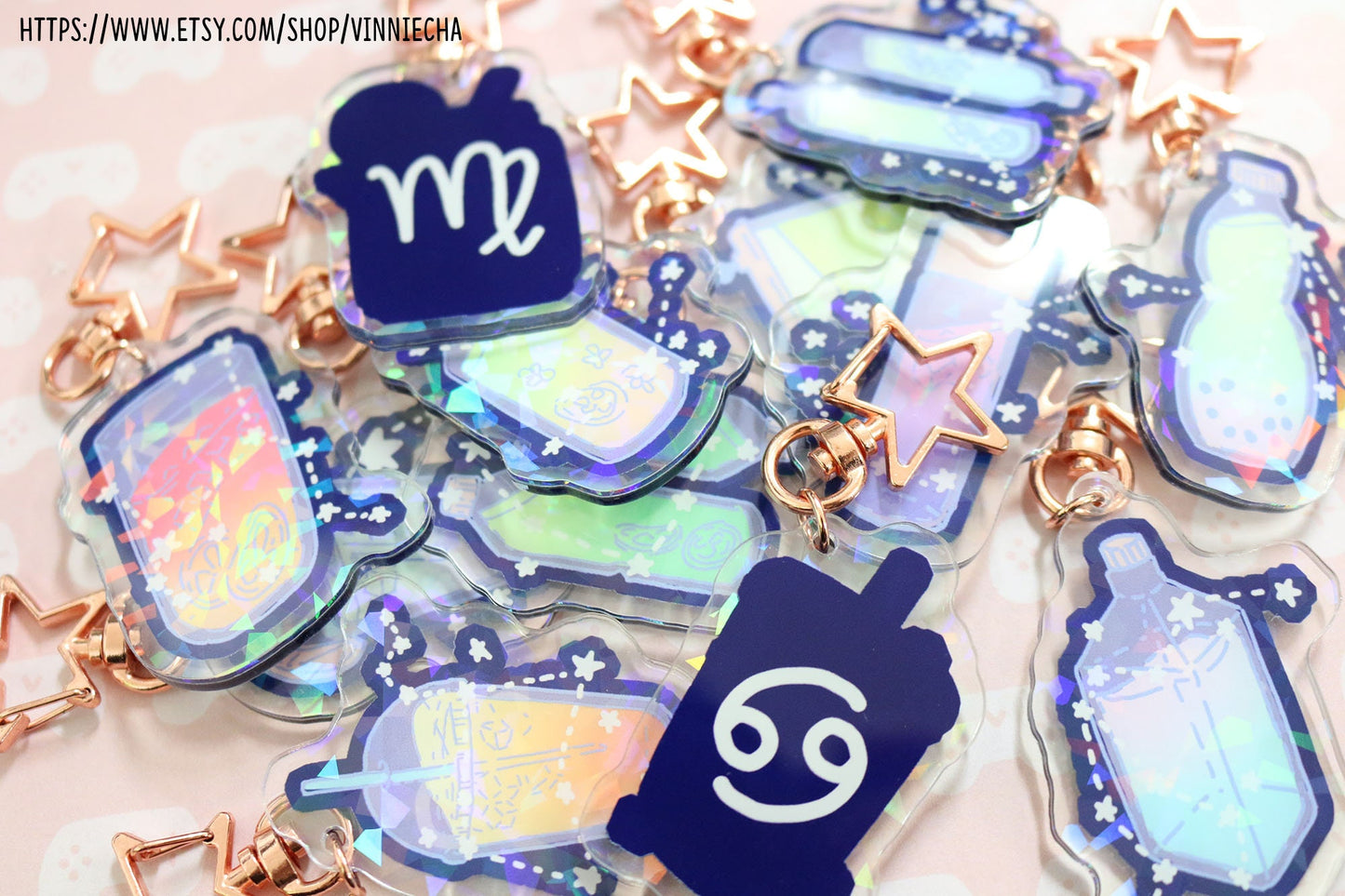 Zodiac Drinks Holographic Acrylic Charms