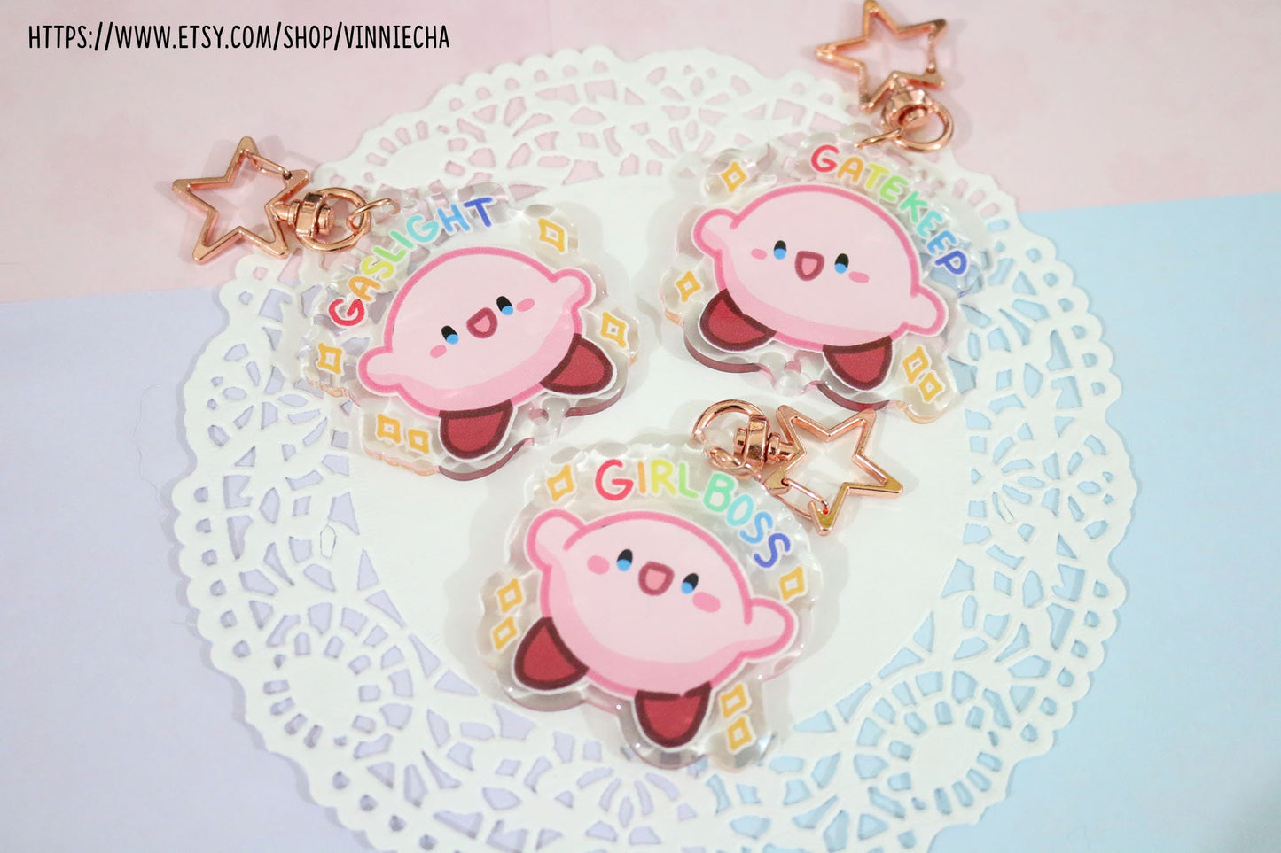 Gaslight Gatekeep Girlboss Kirby | Epoxy Acrylic Charm