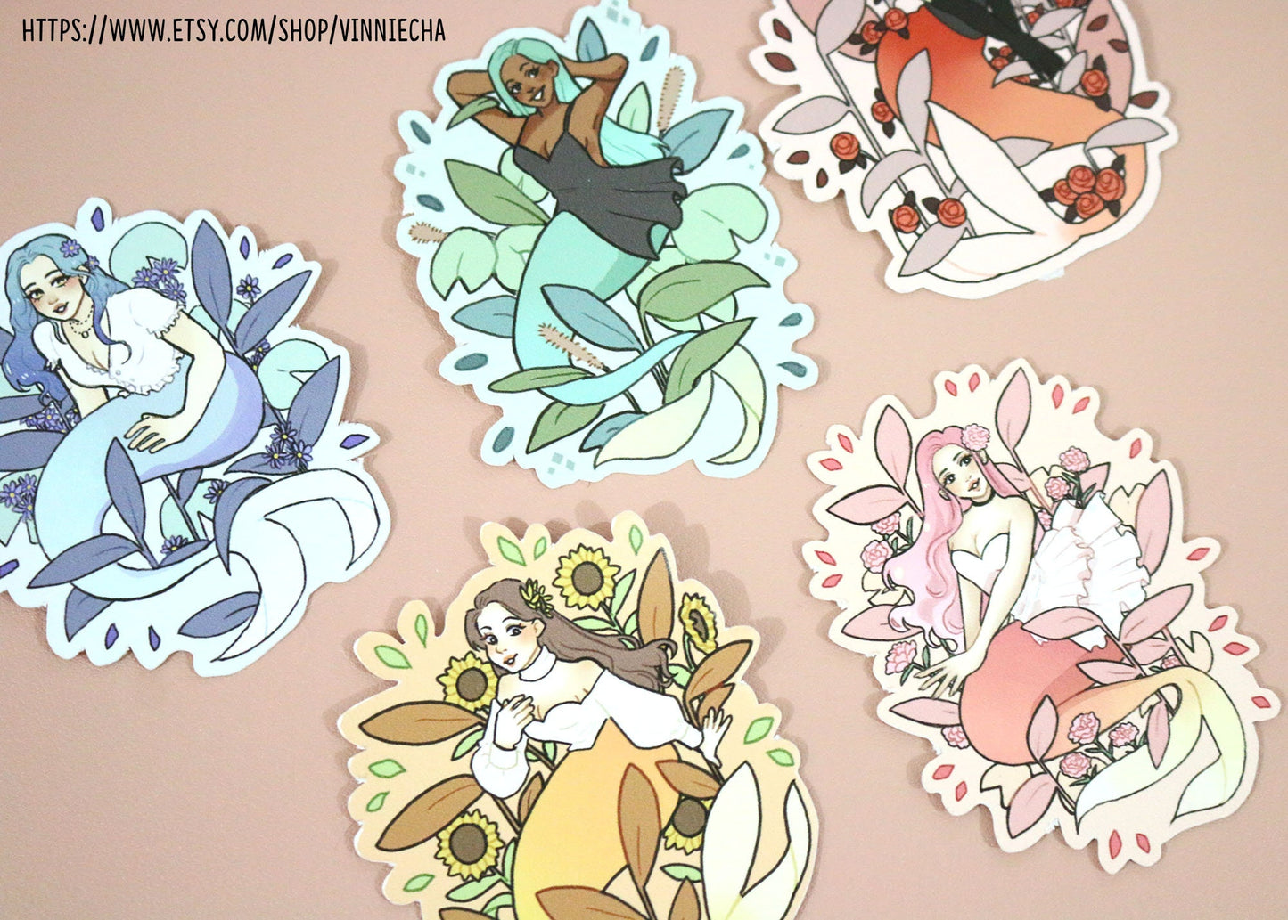Floral Mermaids Vinyl Stickers